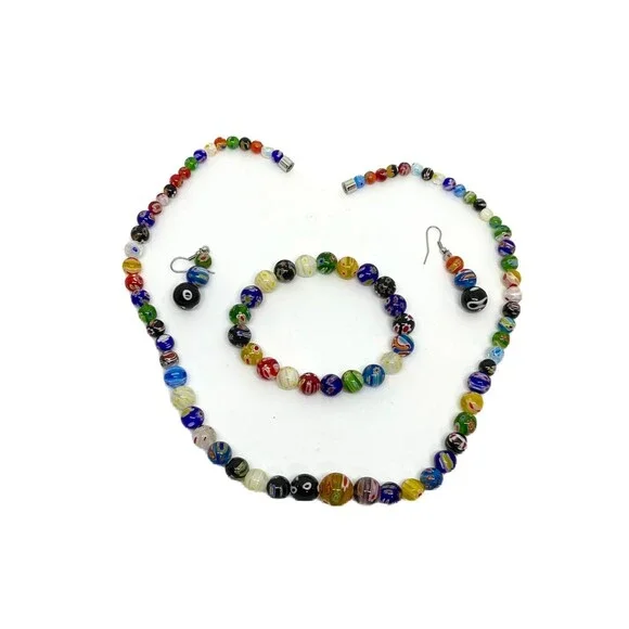 Multi Color Murano Glass Necklace, Earrings & Bracelet Set - Picture 3 of 6